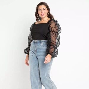 Eloquii Flocked Organza black top size 18/20, worn once